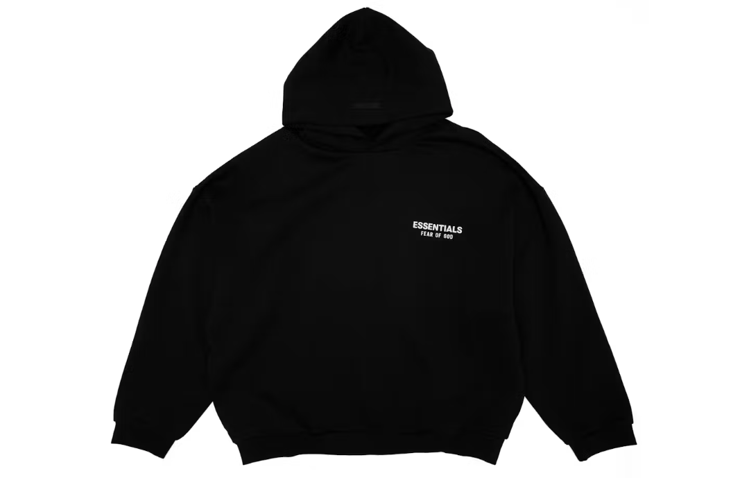 Essentials Fear Of God Black Hoodie White Letters