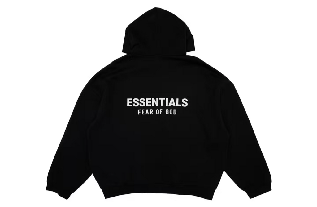 Essentials Fear Of God Black Hoodie White Letters