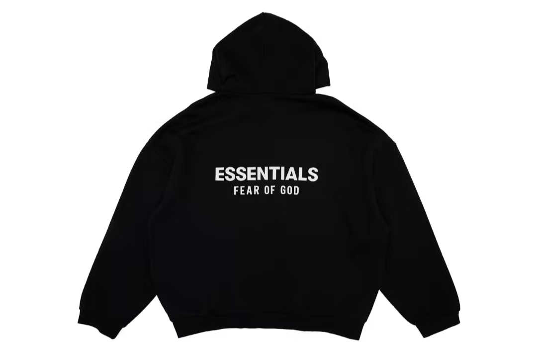 Essentials Fear Of God Black Hoodie White Letters